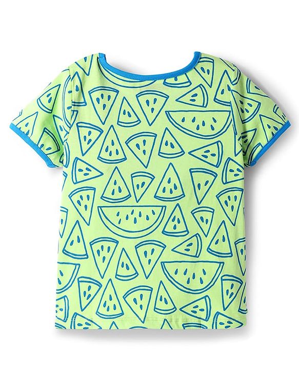 Pine Kids Cotton Knit Half Sleeves Co-ords T-Shirt & Shorts Night Suit with Watermelon Print - Green