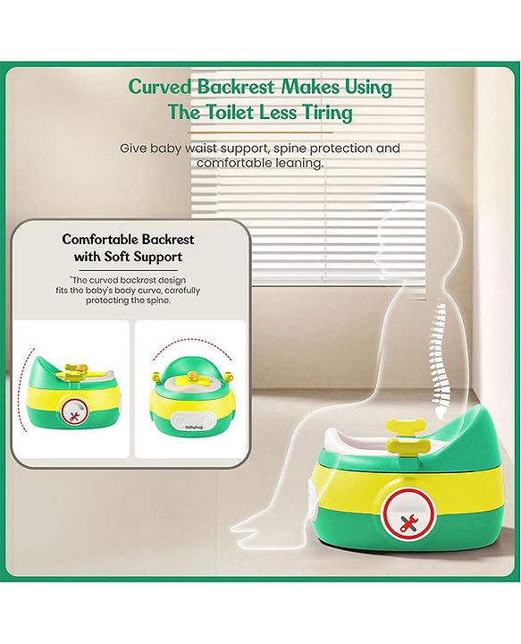Babyhug 3-In-1 Baby Toilet Training Seat with Anti-Skip Pads and Step Stool - Green Yellow| Removable Potty Pot| Potty Training Seat| Potty Seat cum Chair for Kids 1-6 Years-Green Yellow