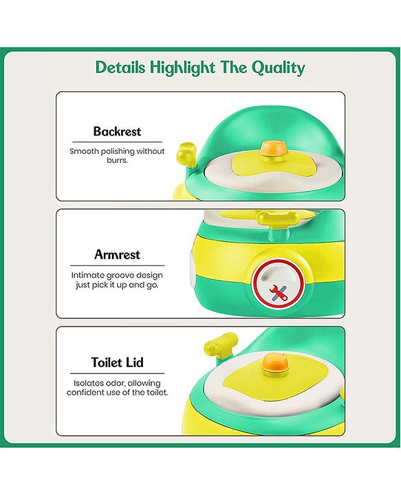 Babyhug 3-In-1 Baby Toilet Training Seat with Anti-Skip Pads and Step Stool - Green Yellow| Removable Potty Pot| Potty Training Seat| Potty Seat cum Chair for Kids 1-6 Years-Green Yellow