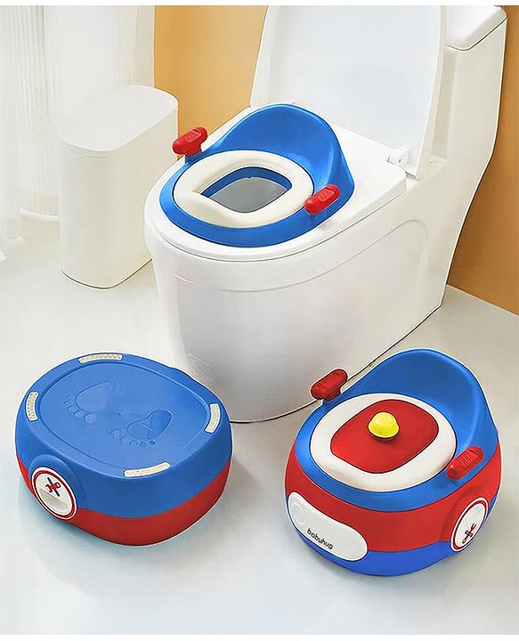 Babyhug 3-In-1 Baby Toilet Training Seat with Anti-Skip Pads and Step Stool - Green Yellow| Removable Potty Pot| Potty Training Seat| Potty Seat cum Chair for Kids 1-6 Years-Green Yellow