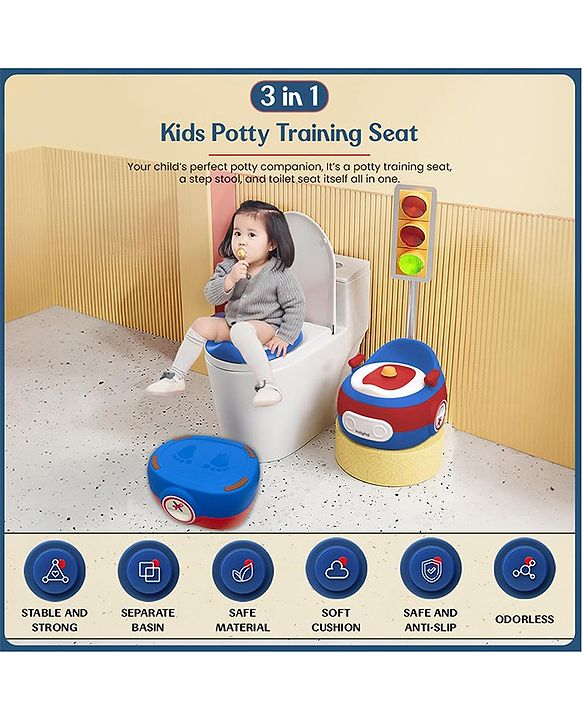Babyhug 3-In-1 Baby Toilet Training Seat with Anti-Skip Pads and Step Stool - Green Yellow| Removable Potty Pot| Potty Training Seat| Potty Seat cum Chair for Kids 1-6 Years-Green Yellow