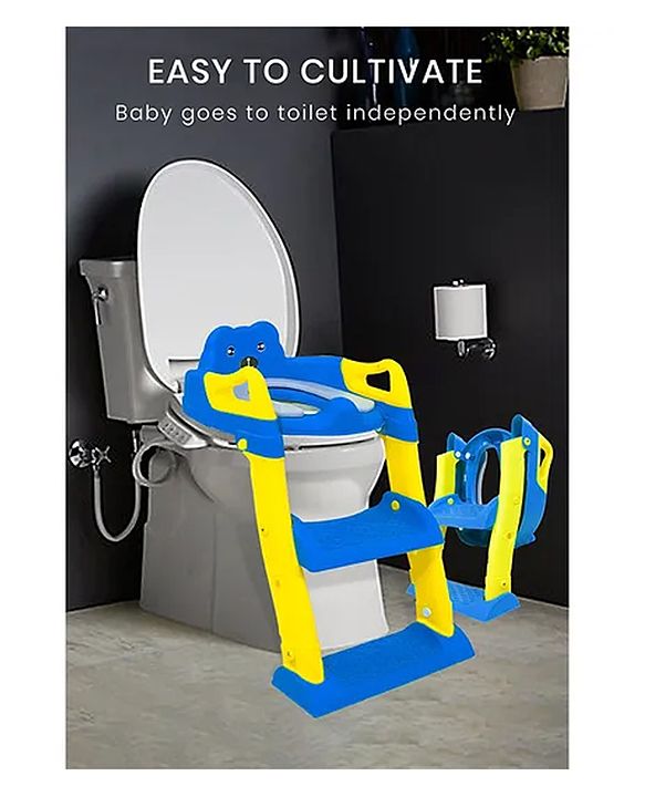 Babyhug Potty Training Toilet Seat with Adjustable Ladder & Step Stool - Green & Yellow| Anti-Slip Toddler Toilet Trainer| Compact Fold for Storage| Compatible with all Commode Types