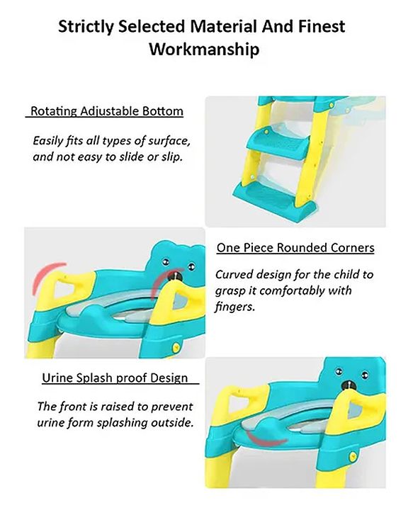 Babyhug Potty Training Toilet Seat with Adjustable Ladder & Step Stool - Green & Yellow| Anti-Slip Toddler Toilet Trainer| Compact Fold for Storage| Compatible with all Commode Types