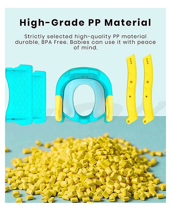 Babyhug Potty Training Toilet Seat with Adjustable Ladder & Step Stool - Green & Yellow| Anti-Slip Toddler Toilet Trainer| Compact Fold for Storage| Compatible with all Commode Types