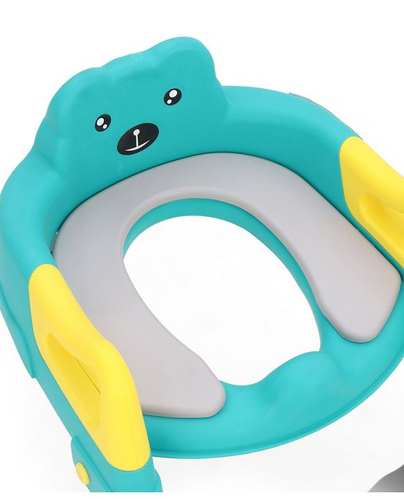 Babyhug Potty Training Toilet Seat with Adjustable Ladder & Step Stool - Green & Yellow| Anti-Slip Toddler Toilet Trainer| Compact Fold for Storage| Compatible with all Commode Types