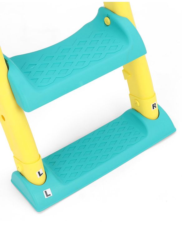 Babyhug Potty Training Toilet Seat with Adjustable Ladder & Step Stool - Green & Yellow| Anti-Slip Toddler Toilet Trainer| Compact Fold for Storage| Compatible with all Commode Types