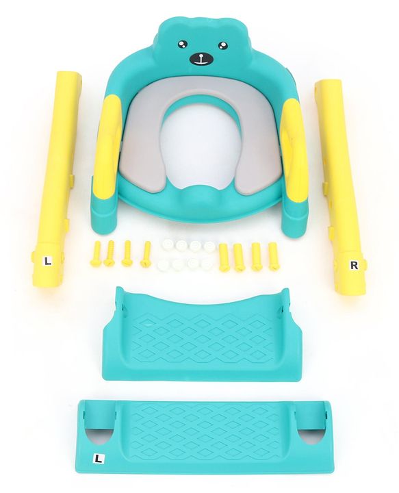 Babyhug Potty Training Toilet Seat with Adjustable Ladder & Step Stool - Green & Yellow| Anti-Slip Toddler Toilet Trainer| Compact Fold for Storage| Compatible with all Commode Types