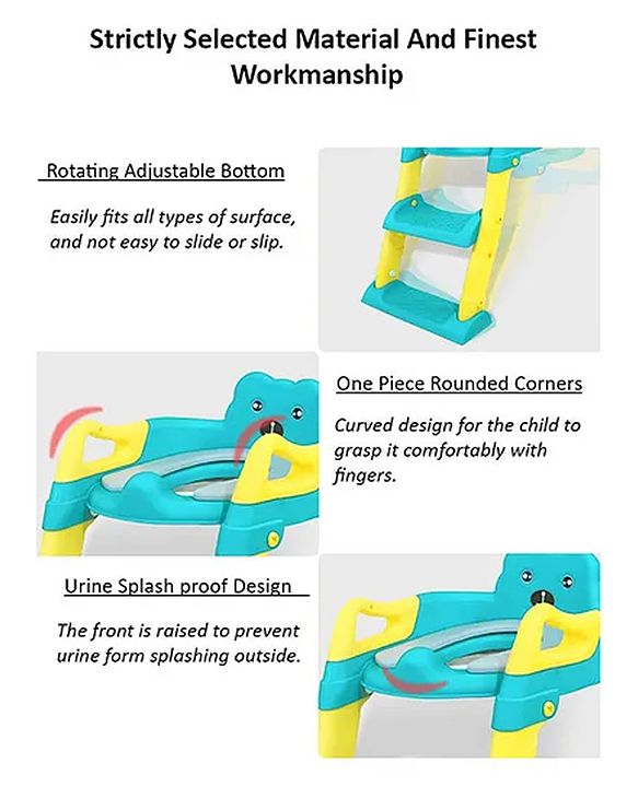 Babyhug Potty Training Toilet Seat with Adjustable Ladder & Step Stool - Green & Yellow| Anti-Slip Toddler Toilet Trainer| Compact Fold for Storage| Compatible with all Commode Types
