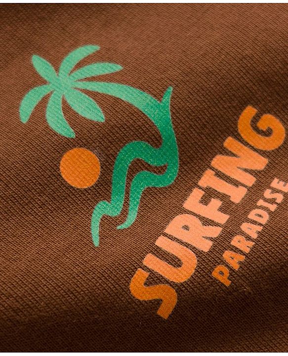 Pine Kids 100% Cotton Knit Half Sleeves Beach Theme Printed T-Shirt - Brown