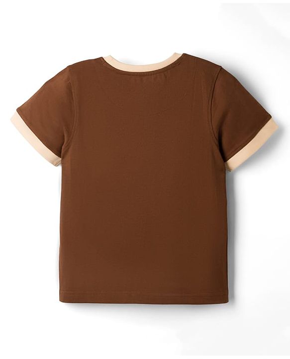 Pine Kids 100% Cotton Knit Half Sleeves Beach Theme Printed T-Shirt - Brown