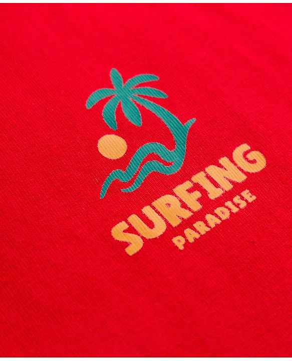 Pine Kids 100% Cotton Knit Half Sleeves Beach Theme Printed T-Shirt - Red
