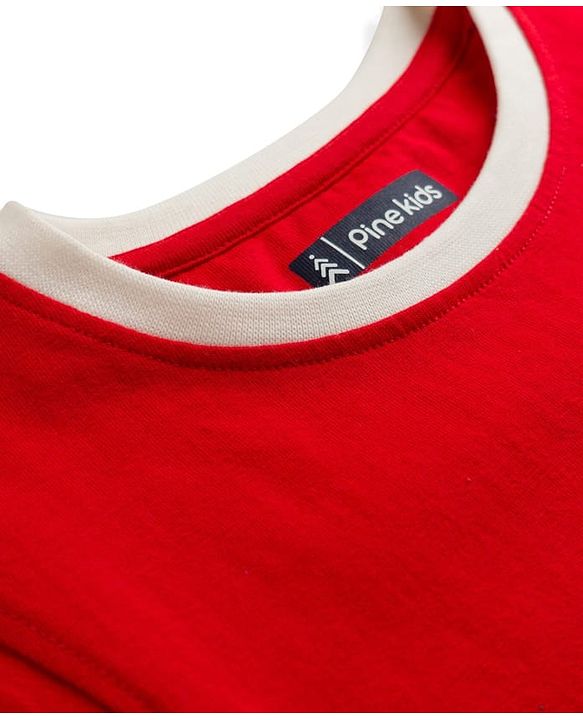Pine Kids 100% Cotton Knit Half Sleeves Beach Theme Printed T-Shirt - Red
