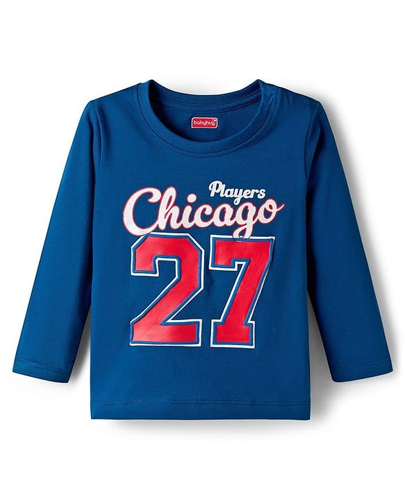 Babyhug Cotton Knit Full Sleeves T-Shirts with Stripes Tiger & Players Chicago 27 Graphics Pack of 3 - Yellow Red & Blue