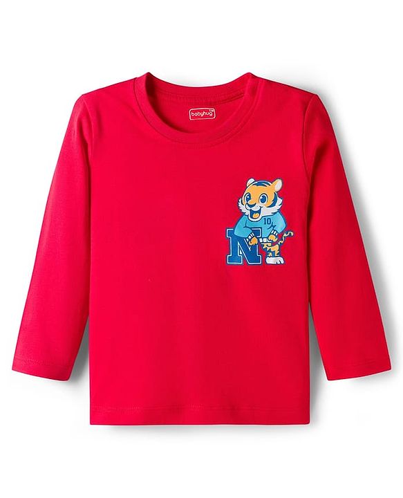 Babyhug Cotton Knit Full Sleeves T-Shirts with Stripes Tiger & Players Chicago 27 Graphics Pack of 3 - Yellow Red & Blue