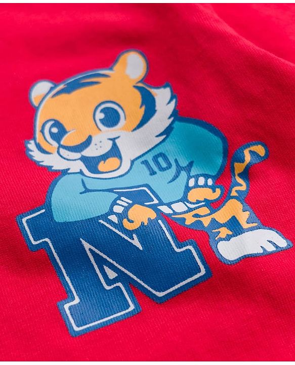 Babyhug Cotton Knit Full Sleeves T-Shirts with Stripes Tiger & Players Chicago 27 Graphics Pack of 3 - Yellow Red & Blue