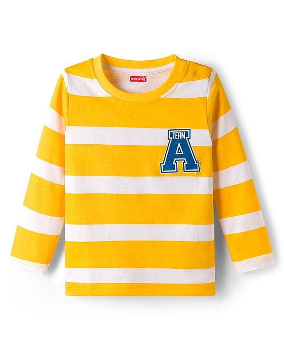 Babyhug Cotton Knit Full Sleeves T-Shirts with Stripes Tiger & Players Chicago 27 Graphics Pack of 3 - Yellow Red & Blue