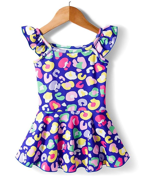 Babyhug Sleeveless Water Repellant Abstract Printed Frock Swimsuit - Blue