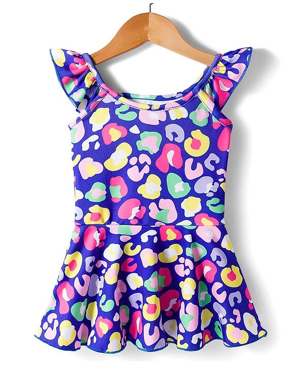 Babyhug Sleeveless Water Repellant Abstract Printed Frock Swimsuit - Blue