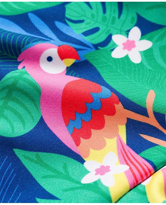 Babyhug Sleeveless Jungle Theme Printed Sleeveless Frock Swimsuit - Multicolour