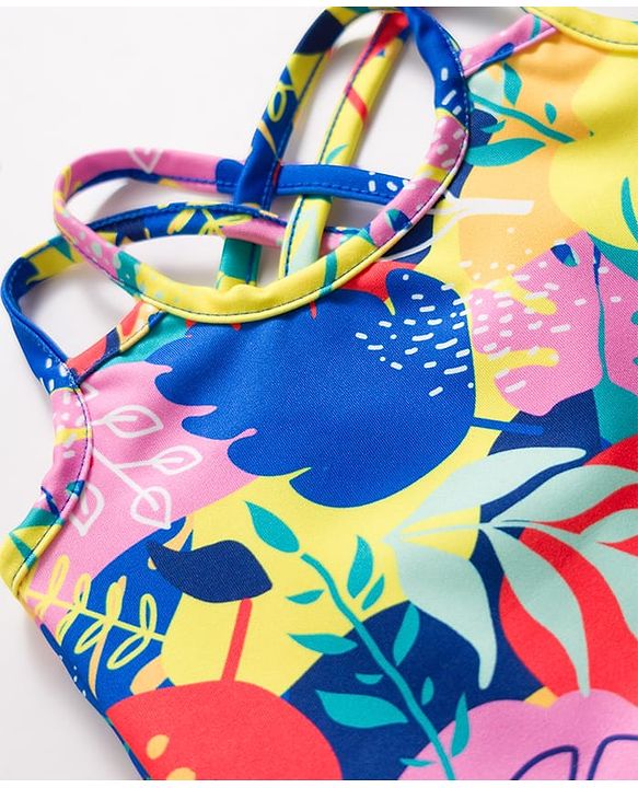 Babyhug Water Repellant Sleeveless Tropical Theme Printed Frock Swimsuit -Multicolour