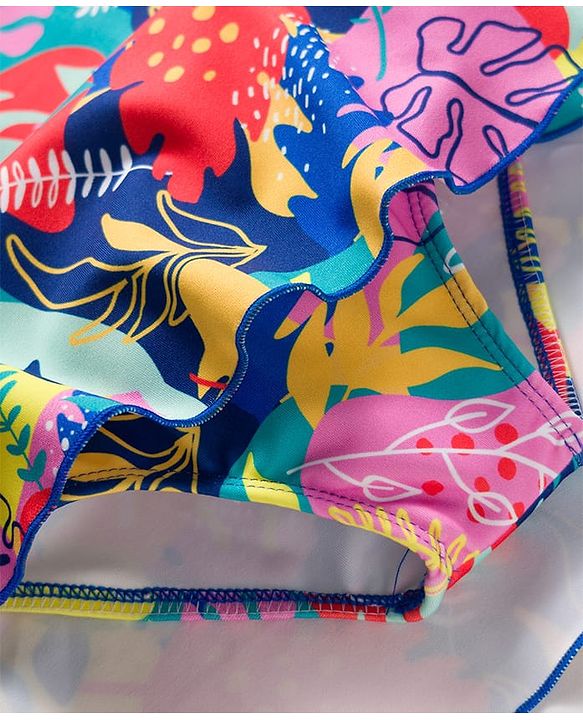 Babyhug Water Repellant Sleeveless Tropical Theme Printed Frock Swimsuit -Multicolour
