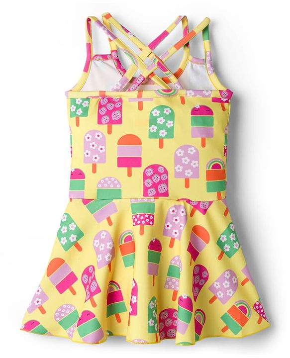Babyhug Water Repellant Sleeveless Frock Swimsuit With Floral Print - Green