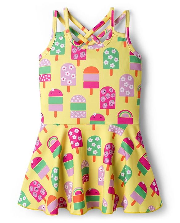 Babyhug Water Repellant Sleeveless Frock Swimsuit With Floral Print - Green