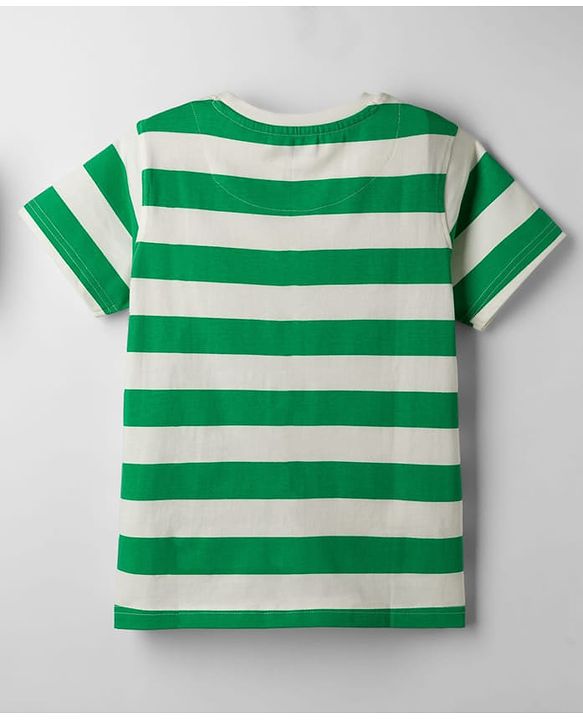 Pine Kids 100% Cotton Knit Half Sleeves Striped T-Shirt - Green & White