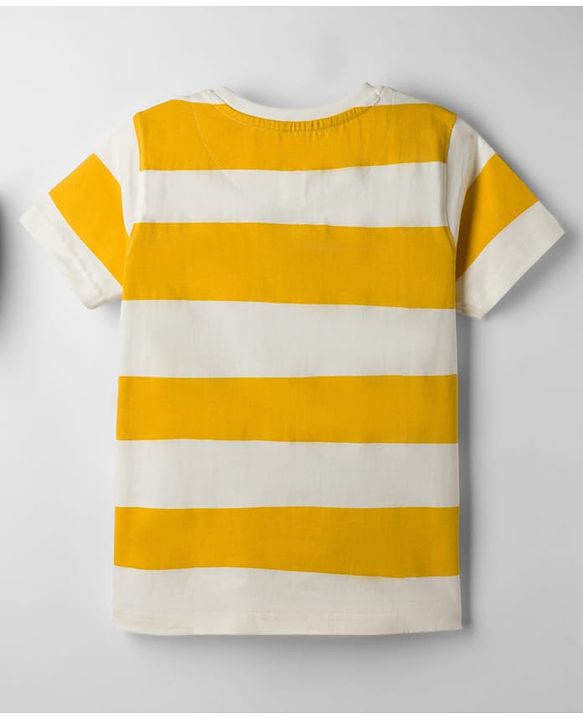 Pine Kids 100% Cotton Knit Half Sleeves Striped T-Shirt - Yellow & White