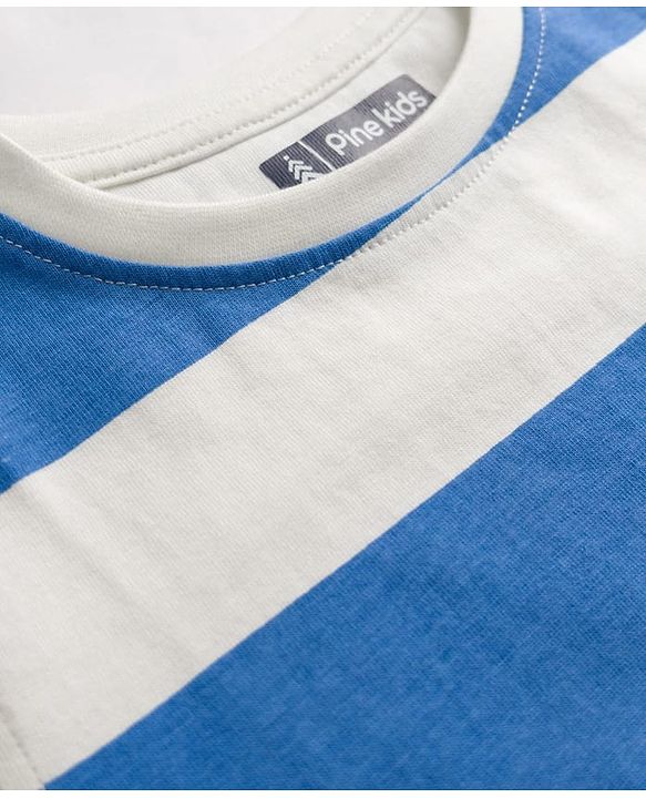 Pine Kids 100% Cotton Knit Half Sleeves Striped T-Shirt - Blue & White