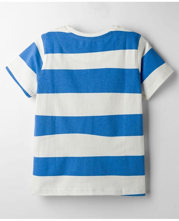 Pine Kids 100% Cotton Knit Half Sleeves Striped T-Shirt - Blue & White