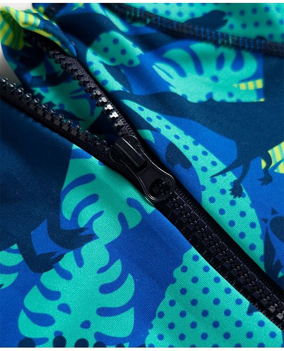 Babyhug Water Repellent Half Raglan Sleeves Beach Theme & Dino Printed Legged Swimsuit -  Blue