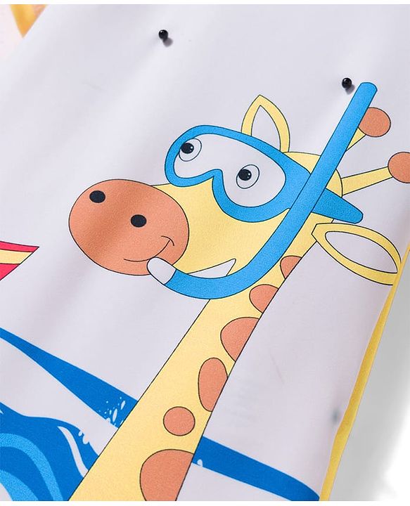 Babyhug Raglan Half Sleeves Nautical Theme & Animal Printed Legged Swimsuit - Blue