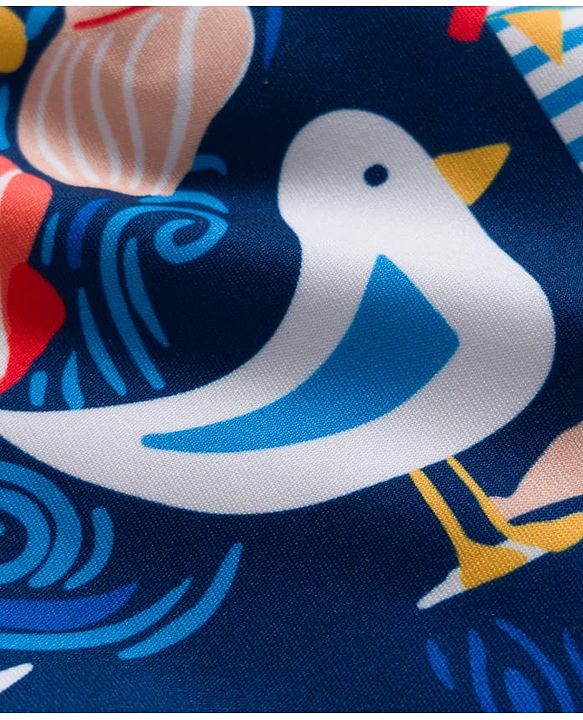 Babyhug Half Raglan Sleeves Beach Theme Printed Legged Swimsuit - Navy Blue