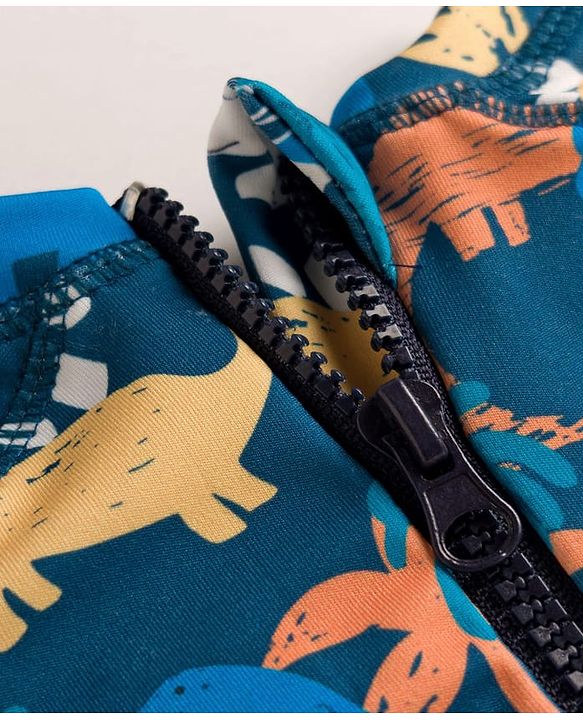 Babyhug Water Repellant Half Raglan Sleeves Legged Swimsuit   With Dino Print - Navy Blue