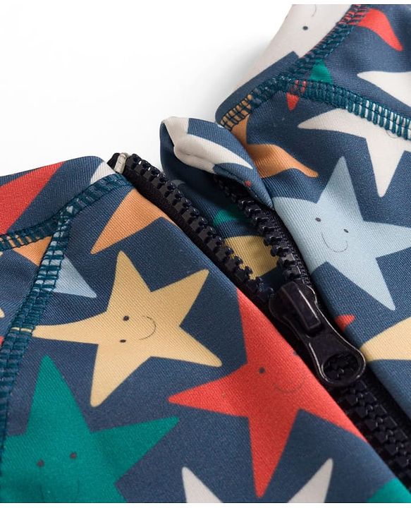 Babyhug Water Repellant Half Raglan Sleeves Legged Swimsuit  With Star Print - Navy Blue