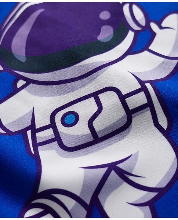 Babyhug Raglan Full Sleeves Space Theme Printed Legged Swimsuit - Blue & Red