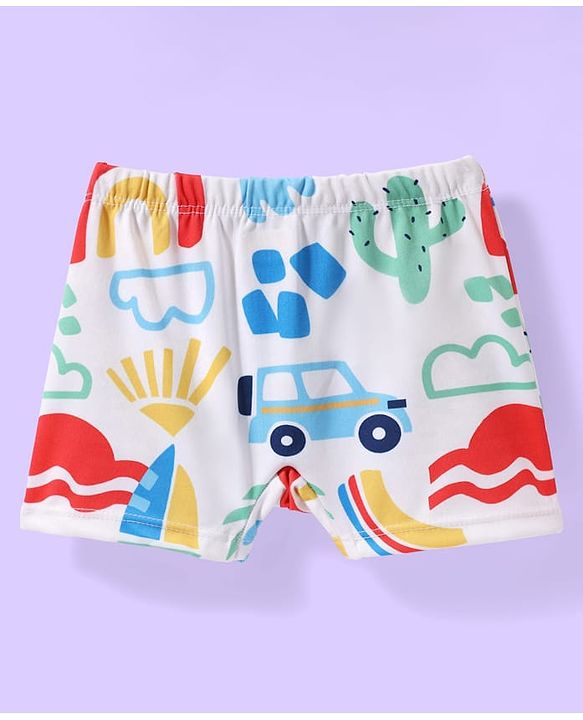Babyhug Water Repellant Half Raglan Sleeves Beach Theme Printed Two Piece Swimsuit - Light Blue