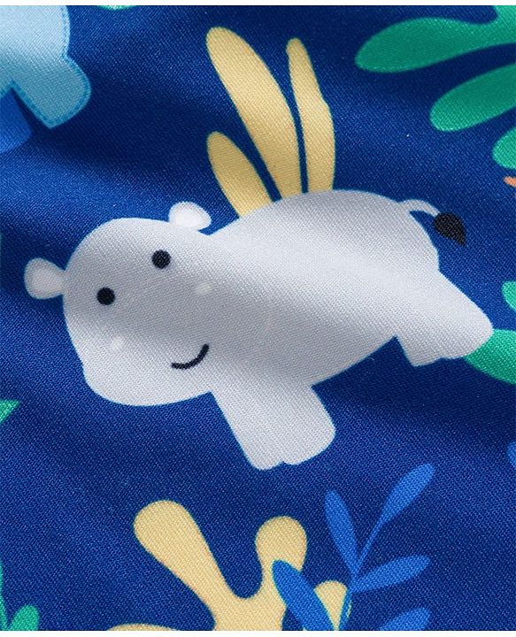 Babyhug Water Repellant Half Raglan Sleeves Legged Swimsuit  with Animal Print - Navy Blue
