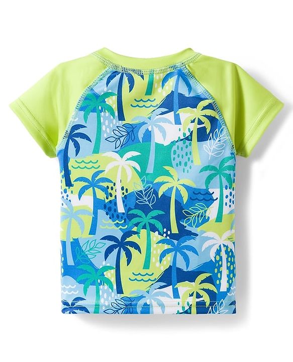 Babyhug Water Repellant Half Raglan Sleeves Tropical Theme Printed Two Piece Swimsuit - Green