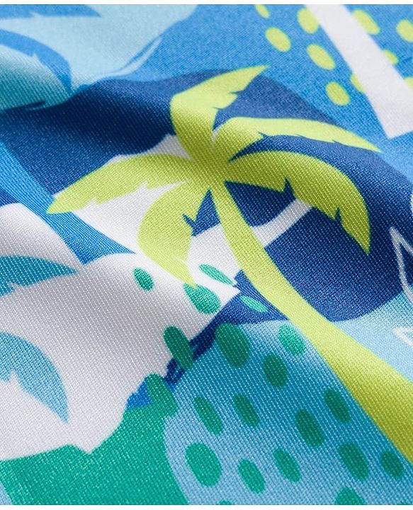 Babyhug Water Repellant Half Raglan Sleeves Tropical Theme Printed Two Piece Swimsuit - Green