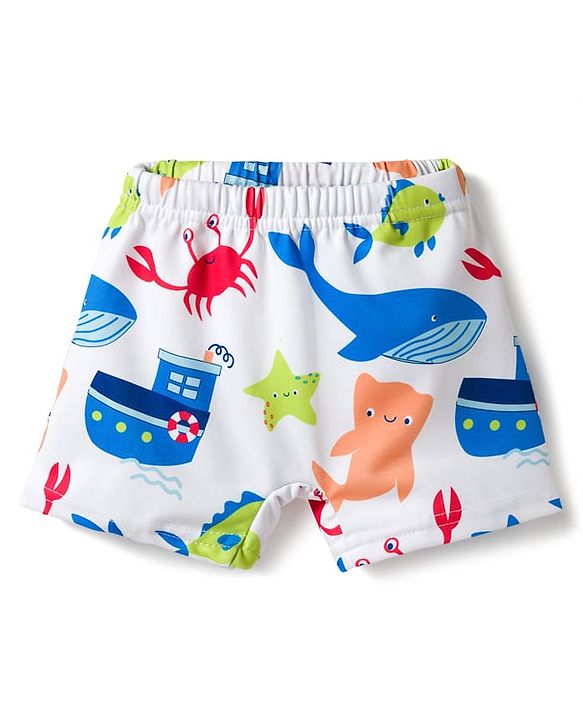 Babyhug Water Repellent Half Raglan Sleeves Sea Life Printed Two Piece Swimsuit - Blue