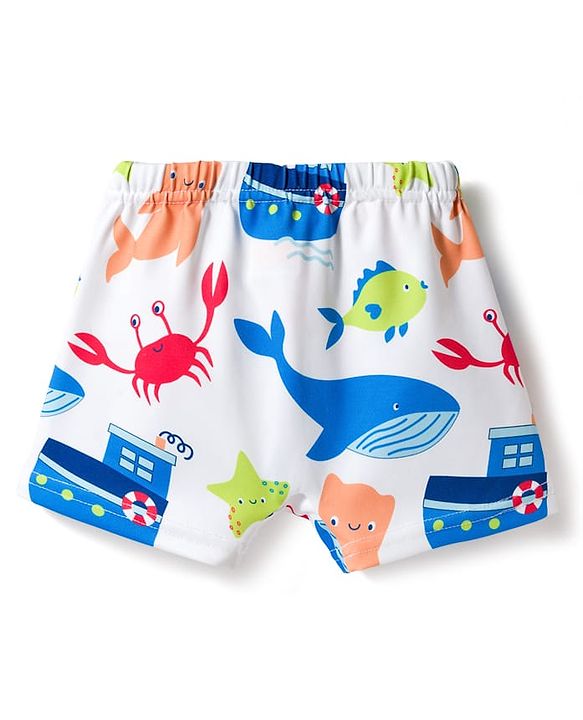 Babyhug Water Repellent Half Raglan Sleeves Sea Life Printed Two Piece Swimsuit - Blue