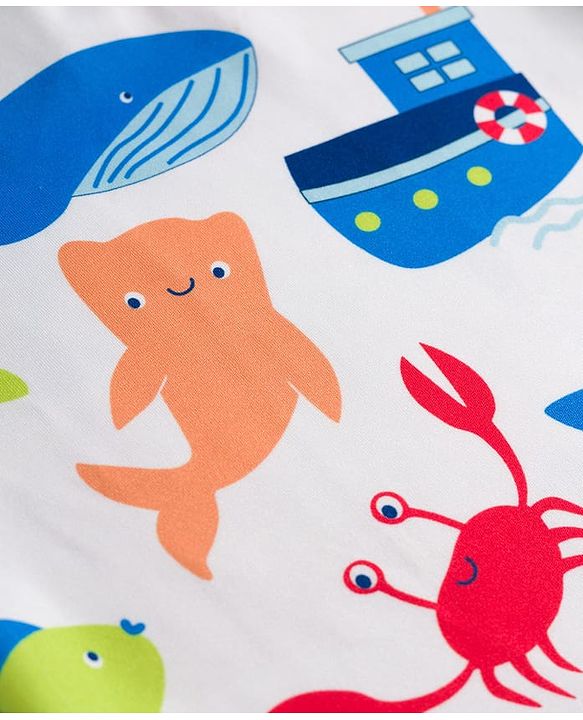 Babyhug Water Repellent Half Raglan Sleeves Sea Life Printed Two Piece Swimsuit - Blue