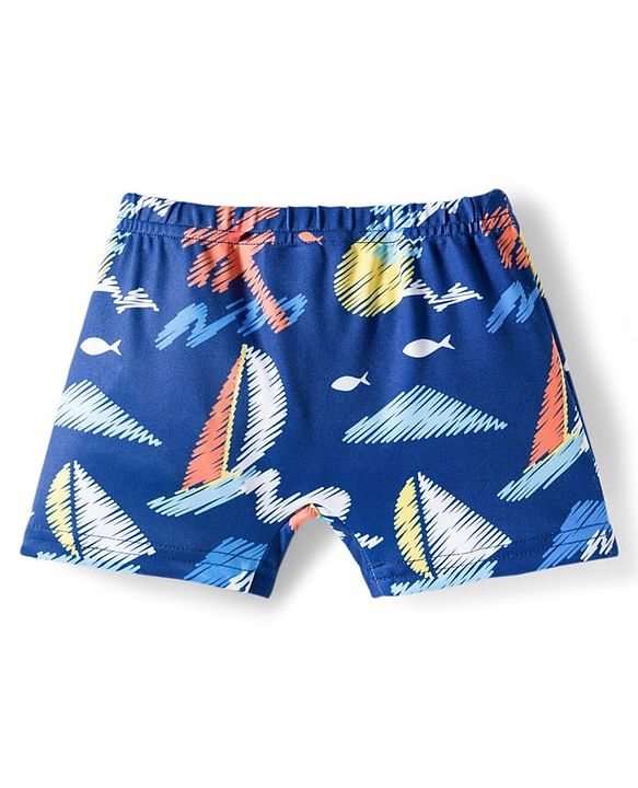 Babyhug Half Raglan Sleeves Beach Theme Printed Two Piece Swimsuit - Navy Blue