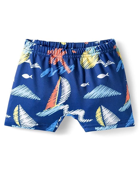 Babyhug Half Raglan Sleeves Beach Theme Printed Two Piece Swimsuit - Navy Blue