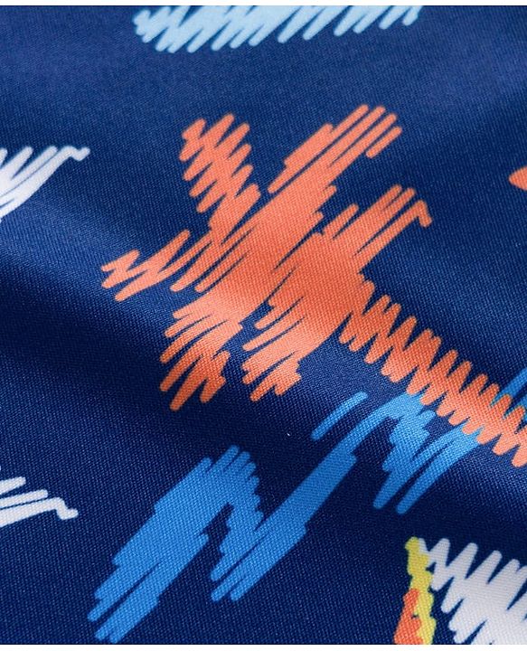 Babyhug Half Raglan Sleeves Beach Theme Printed Two Piece Swimsuit - Navy Blue