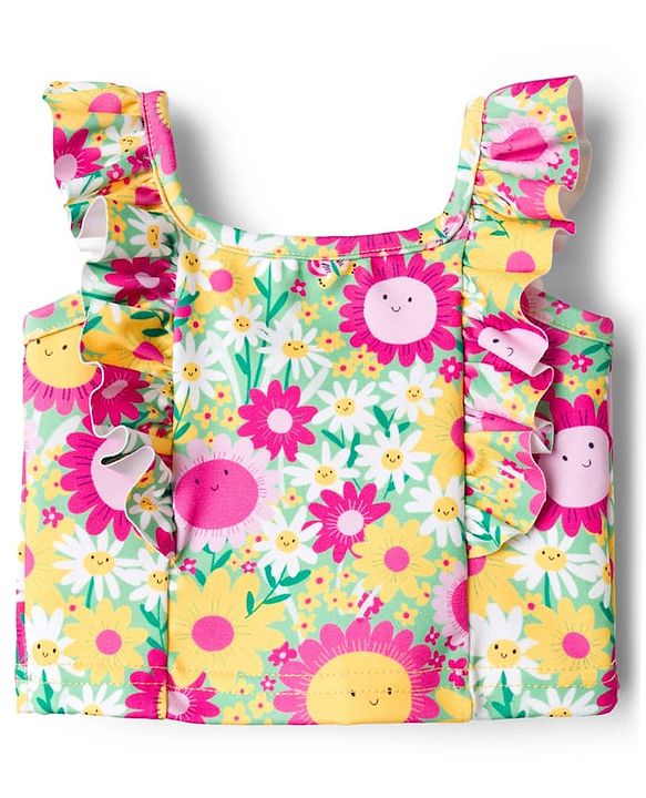 Babyhug Sleeveless Water Repellant Two Piece Swimsuit with Floral Print - Multicolor