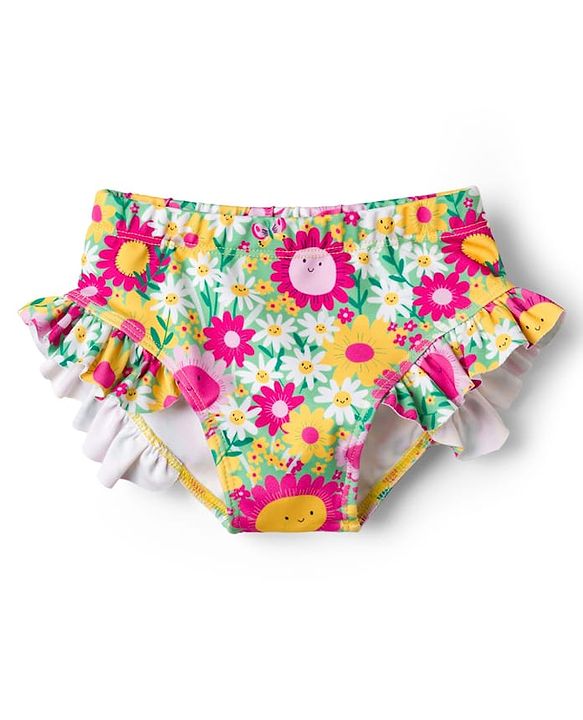 Babyhug Sleeveless Water Repellant Two Piece Swimsuit with Floral Print - Multicolor