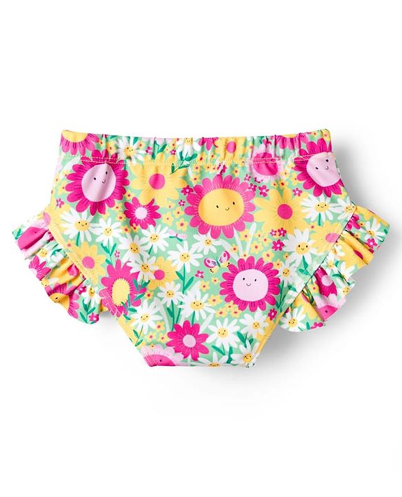 Babyhug Sleeveless Water Repellant Two Piece Swimsuit with Floral Print - Multicolor
